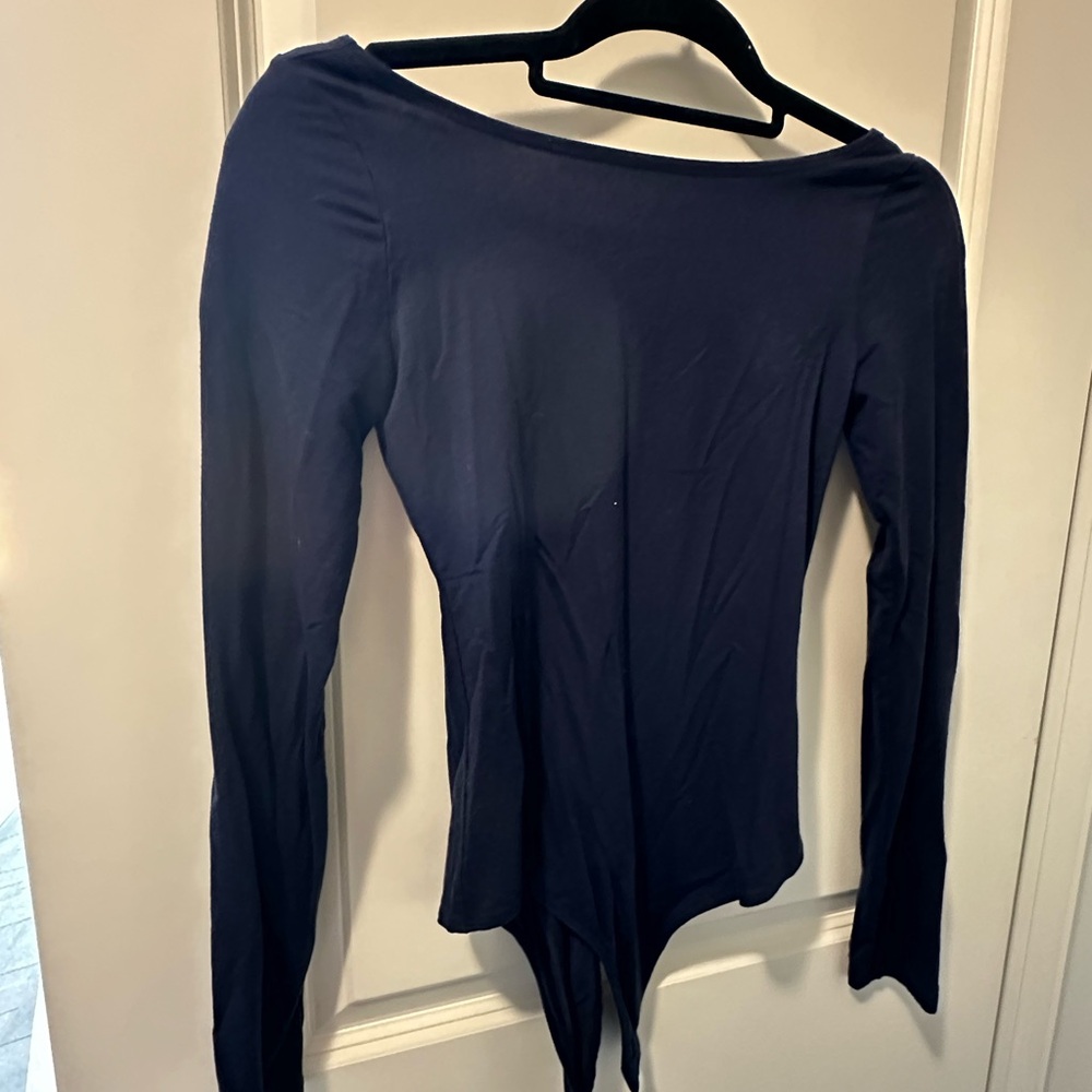 Reformation Navy Long Sleeve Bodysuit